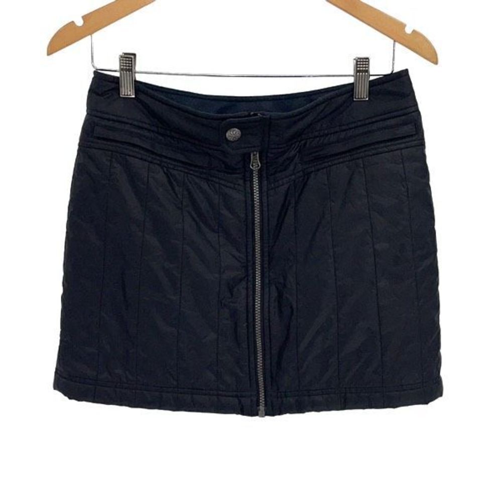 Athleta TOASTY BUNS Primaloft Black/Charcoal Gray Zipper Quilted Mini Skirt Sz 6